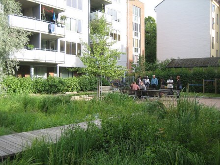 large greywater garden in apartment complex